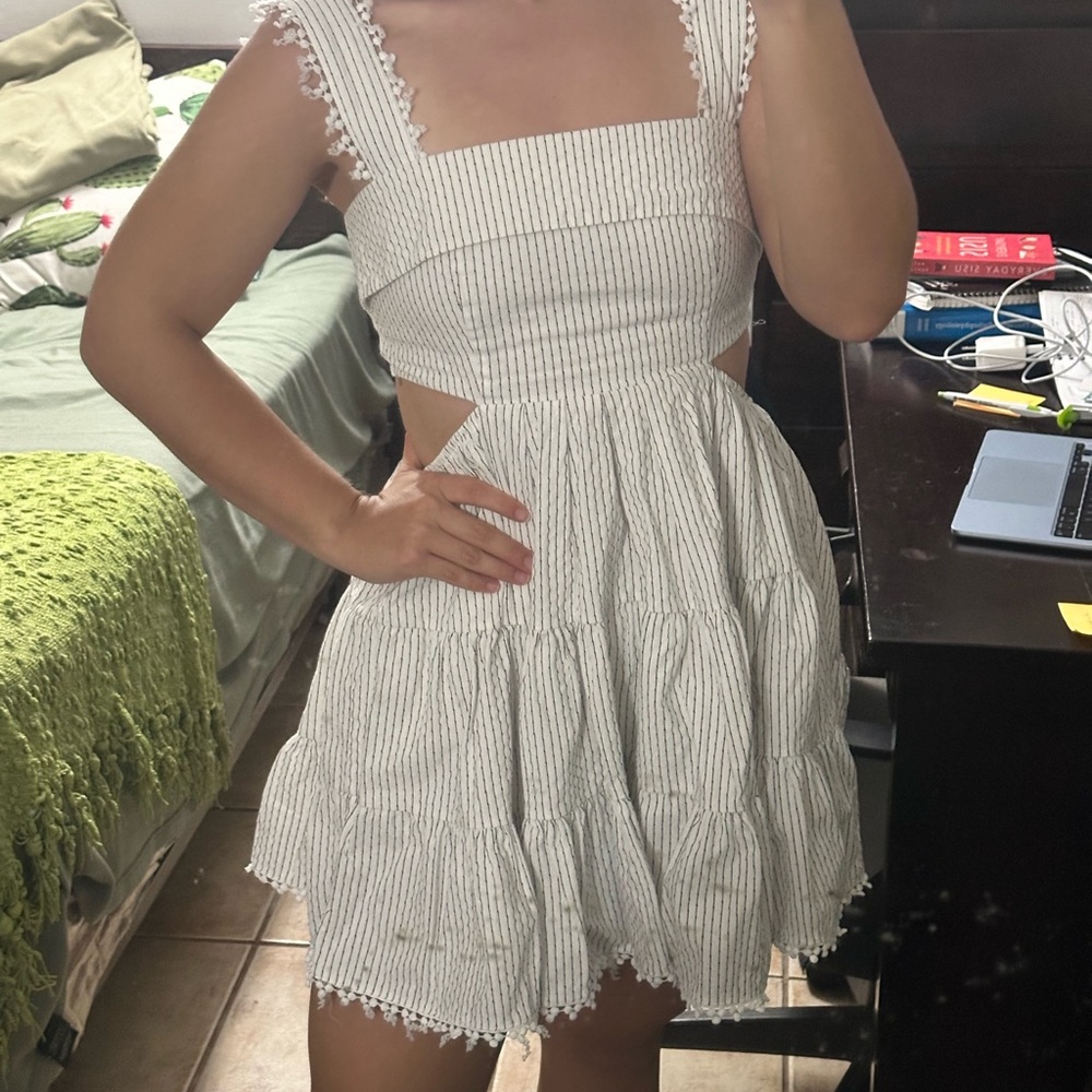 White Striped Mini Dress